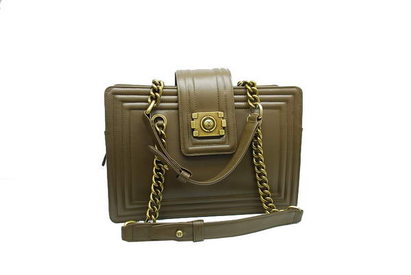 7A Chanel A30161 Khaki Calfskin Medium Le Boy Shoulder Bag Gold Hardware Online